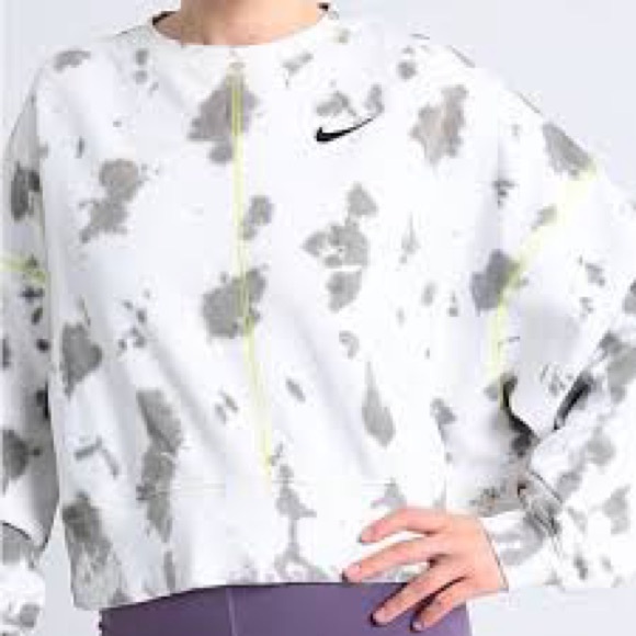 NIKE Sportswear Crop Fleece Tie Dye Crewneck Size Medium Gym Casual - Picture 1 of 13